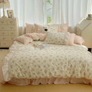 GobekUsa Cotton Small Florals Princess Bedding Set - Queen Size - Duver Cover Bed Sheet Bed Skirt Pillowcases