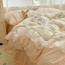 GobekUsa Cotton Small Florals Princess Bedding Set - Queen Size - Duver Cover Bed Sheet Bed Skirt Pillowcases