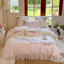 GobekUsa Flowers Lace Ruffles Wedding Bedding Set 1000TC Egyptian Cotton Duvet Cover Set