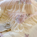 GobekUsa Flowers Lace Ruffles Wedding Bedding Set 1000TC Egyptian Cotton Duvet Cover Set