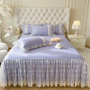 GobekUsa Cotton Lace Princess Bed Sheet Set with Solid Color Bedspread