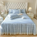 GobekUsa Cotton Lace Princess Bed Sheet Set with Solid Color Bedspread