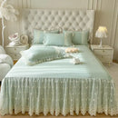 GobekUsa Cotton Lace Princess Bed Sheet Set with Solid Color Bedspread