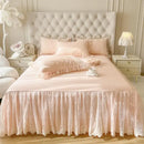 GobekUsa Cotton Lace Princess Bed Sheet Set with Solid Color Bedspread