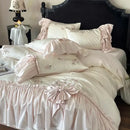 GobekUsa French Bow Ruffle Flower Embroidery Bedding Set - Luxury Lyocell Cotton