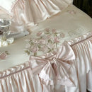 GobekUsa French Bow Ruffle Flower Embroidery Bedding Set - Luxury Lyocell Cotton