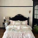 GobekUsa French Bow Ruffle Flower Embroidery Bedding Set - Luxury Lyocell Cotton