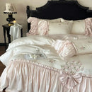 GobekUsa French Bow Ruffle Flower Embroidery Bedding Set - Luxury Lyocell Cotton