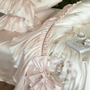 GobekUsa French Bow Ruffle Flower Embroidery Bedding Set - Luxury Lyocell Cotton