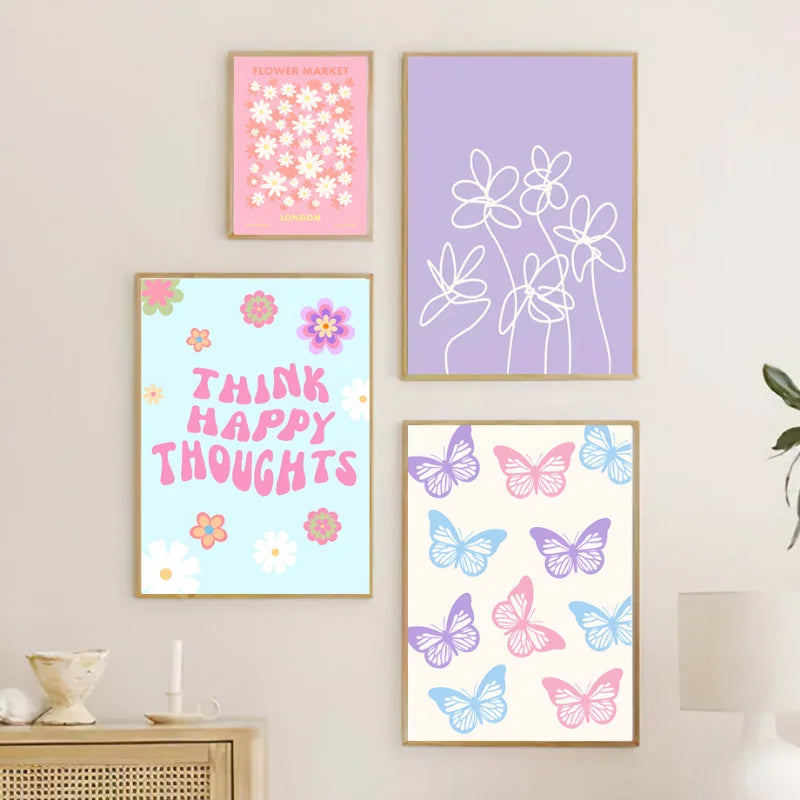 Pastel Purple Smiley Flower Canvas Wall Art