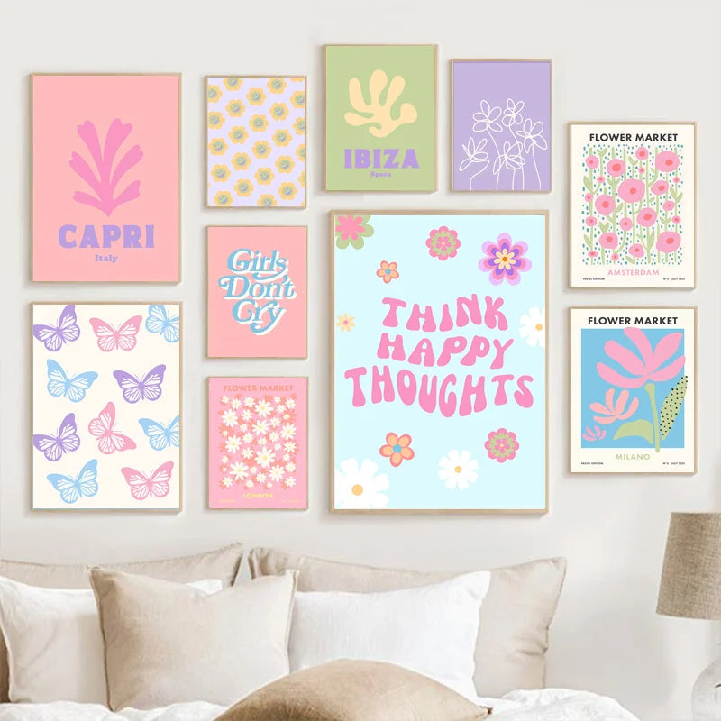 Pastel Purple Smiley Flower Wall Art Decor