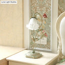GobekUsa Pastoral Metal Flared Nightstand Lamp with Flower Decoration - Green