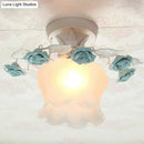 GobekUsa Pastoral Style Ruffle Glass Semi Flush Light in Pink/White/Blue - Perfect for Dining Room Ceiling