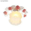 GobekUsa Pastoral Style Ruffle Glass Semi Flush Light in Pink/White/Blue - Perfect for Dining Room Ceiling
