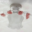 GobekUsa Pastoral Style Ruffle Glass Semi Flush Light in Pink/White/Blue - Perfect for Dining Room Ceiling