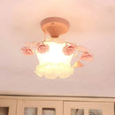 GobekUsa Pastoral Style Ruffle Glass Semi Flush Light in Pink/White/Blue - Perfect for Dining Room Ceiling