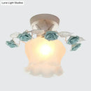 GobekUsa Pastoral Style Ruffle Glass Semi Flush Light in Pink/White/Blue - Perfect for Dining Room Ceiling