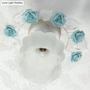 GobekUsa Pastoral Style Ruffle Glass Semi Flush Light in Pink/White/Blue - Perfect for Dining Room Ceiling