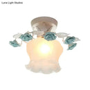 GobekUsa Pastoral Style Ruffle Glass Semi Flush Light in Pink/White/Blue - Perfect for Dining Room Ceiling