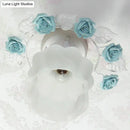GobekUsa Pastoral Style Ruffle Glass Semi Flush Light in Pink/White/Blue - Perfect for Dining Room Ceiling