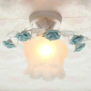 GobekUsa Pastoral Style Ruffle Glass Semi Flush Light in Pink/White/Blue - Perfect for Dining Room Ceiling