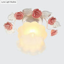 GobekUsa Pastoral Style Ruffle Glass Semi Flush Light in Pink/White/Blue - Perfect for Dining Room Ceiling