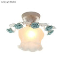 GobekUsa Pastoral Style Ruffle Glass Semi Flush Light in Pink/White/Blue - Perfect for Dining Room Ceiling