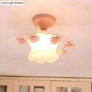GobekUsa Pastoral Style Ruffle Glass Semi Flush Light in Pink/White/Blue - Perfect for Dining Room Ceiling