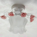 GobekUsa Pastoral Style Ruffle Glass Semi Flush Light in Pink/White/Blue - Perfect for Dining Room Ceiling