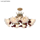 GobekUsa Pastoral Red Floral Glass Chandelier for Living Room Ceiling Lighting