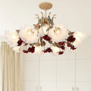GobekUsa Pastoral Red Floral Glass Chandelier for Living Room Ceiling Lighting