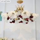 GobekUsa Pastoral Red Floral Glass Chandelier for Living Room Ceiling Lighting