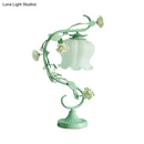 GobekUsa Pastoral Rose Ceramic Lamp w/ Cream Glass Shade - Elegant Living Room Table Light