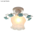 GobekUsa Pastoral Style Ruffle Glass Semi Flush Light in Pink/White/Blue - Perfect for Dining Room Ceiling