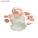 GobekUsa Pastoral Style Ruffle Glass Semi Flush Light in Pink/White/Blue - Perfect for Dining Room Ceiling