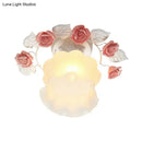 GobekUsa Pastoral Style Ruffle Glass Semi Flush Light in Pink/White/Blue - Perfect for Dining Room Ceiling