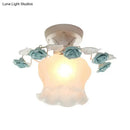 GobekUsa Pastoral Style Ruffle Glass Semi Flush Light in Pink/White/Blue - Perfect for Dining Room Ceiling