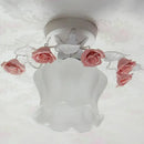 GobekUsa Pastoral Style Ruffle Glass Semi Flush Light in Pink/White/Blue - Perfect for Dining Room Ceiling