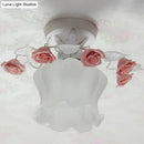 GobekUsa Pastoral Style Ruffle Glass Semi Flush Light in Pink/White/Blue - Perfect for Dining Room Ceiling