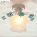 GobekUsa Pastoral Style Ruffle Glass Semi Flush Light in Pink/White/Blue - Perfect for Dining Room Ceiling