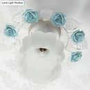 GobekUsa Pastoral Style Ruffle Glass Semi Flush Light in Pink/White/Blue - Perfect for Dining Room Ceiling