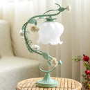 GobekUsa Pastoral Rose Ceramic Lamp w/ Cream Glass Shade - Elegant Living Room Table Light
