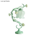 GobekUsa Pastoral Rose Ceramic Lamp w/ Cream Glass Shade - Elegant Living Room Table Light