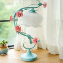 GobekUsa Pastoral Rose Ceramic Lamp w/ Cream Glass Shade - Elegant Living Room Table Light