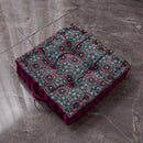 Patchwork bohemian mandala velvet floor cushion reading nook decor by Decorbites