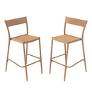 Patio Barstools Set of 2 with Rattan Seat and Metal Backrest-Light Brown