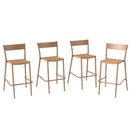 Patio Barstools Set of 4 with Rattan Seat and Metal Backrest-Light Brown