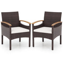 Patio Dining Chairs Set of 2/4 with Acacia Wood Armrest and Heavy Duty Metal Frame-2 Pieces