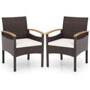 Patio Dining Chairs Set of 2/4 with Acacia Wood Armrest and Heavy Duty Metal Frame by LJGDeals