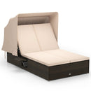Patio Double Chaise Lounge with Shade Cushions and Folding Side Trays by LJGDeals